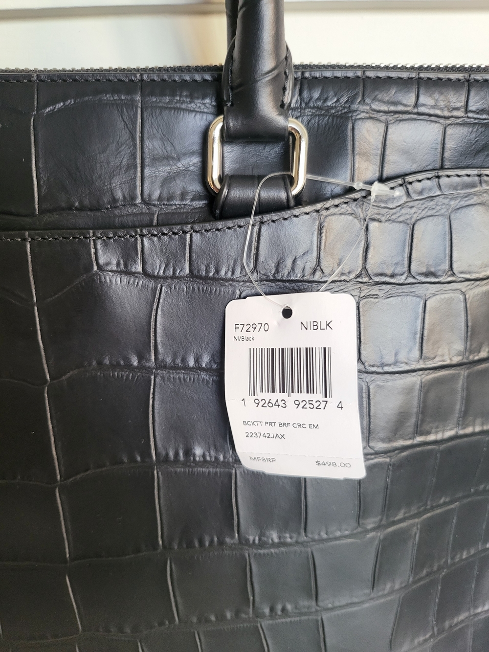 Coach Black Croc-Embossed Leather Briefcase with Top Handles - Picture 3 of 5